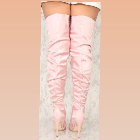 Blush Pink Satin Thigh High Boots Cape Robbin - Picture 9 of 12